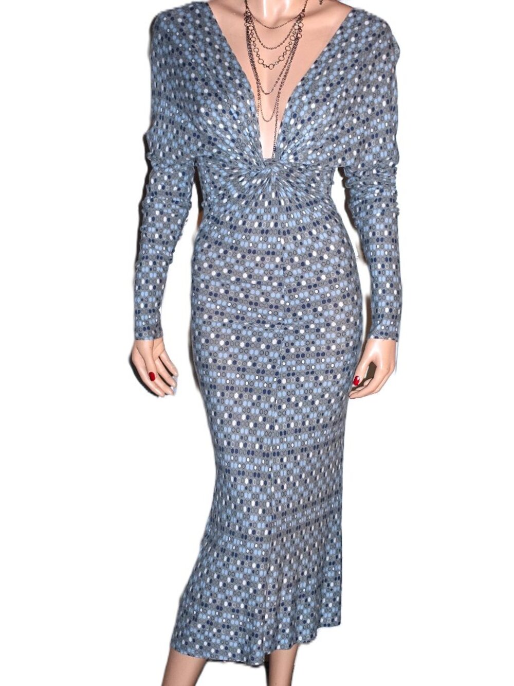 Jully Kang Los Angeles Gray Blue Polka Dot Dress XS